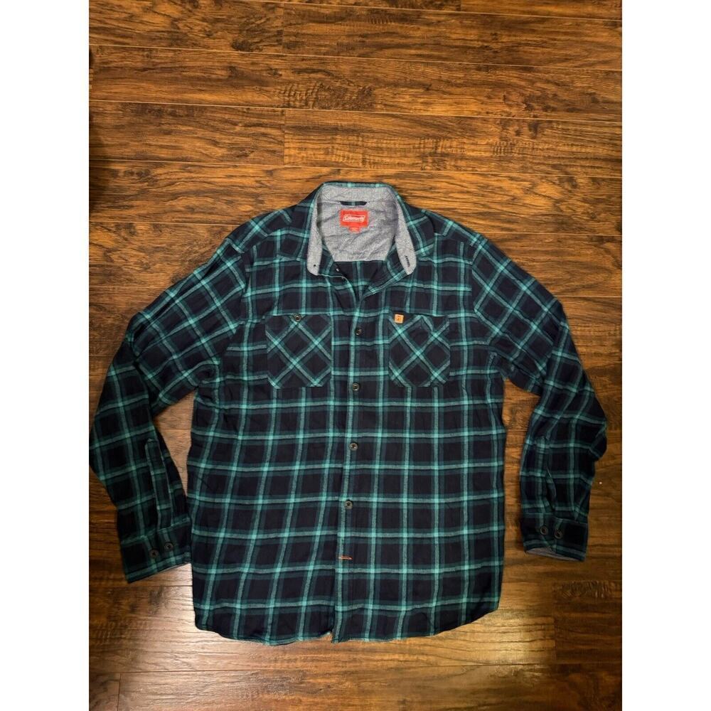 Coleman Overshirt Fleece Size XXL Mens Green Blue Plaid Long Sleeve Outdoors